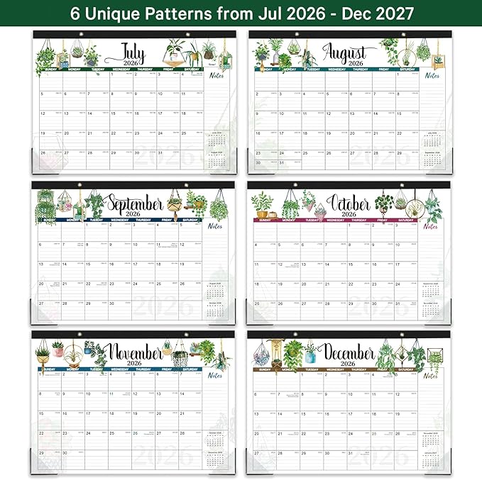 Desk Calendar 2026-2027 - Calendar 26-27, Jul. 2026 - Dec. 2027, Desktop Calendar 2026-2027, 17" x 12" Large Desk Calendar with Cutting Lines, Corner Protector, Note Section for home, office, school.