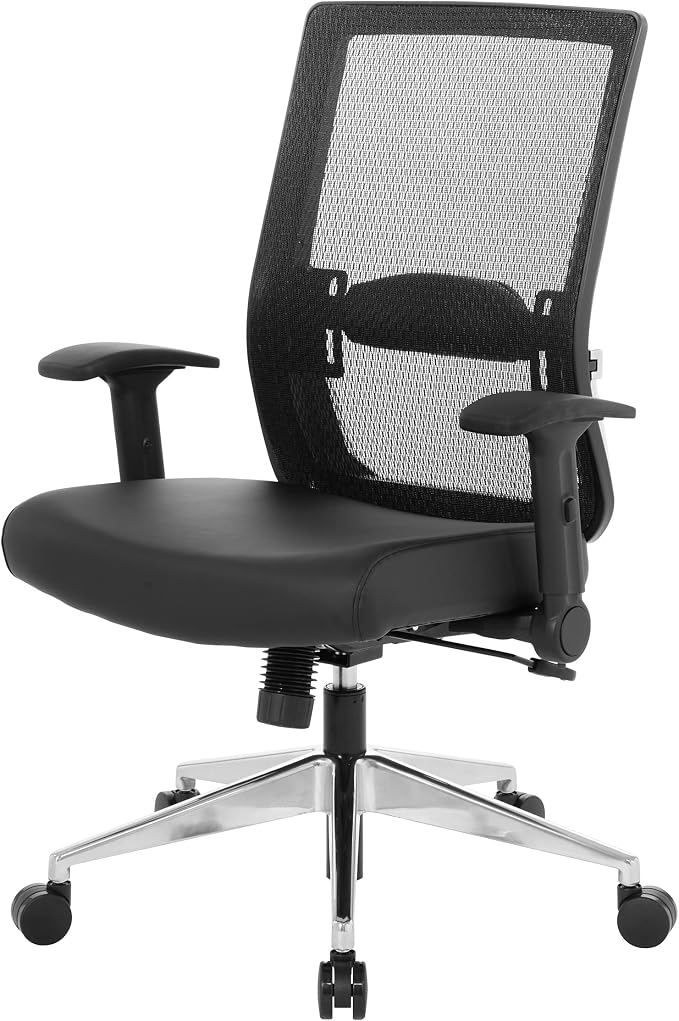 Space Seating 867A Series Adjustable Manager's Office Chair with Breathable Matrix Back and Padded Flip Arms, Antimicrobial Dillon Black Faux Leather