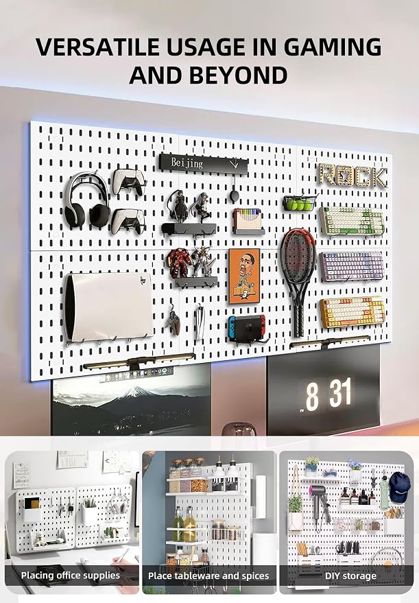Wall Organizer Peg Board - Elevate And Declutter Your Gaming And Office - Create A Perfectly Structured Space(White)