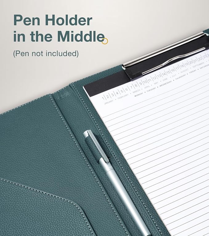 Clipboard Folder Padfolio A4, Mymazn Writing Portfolios Faux Leather Clipboards with Cover for Legal Pad Holder Letter Size 8.5 x 11 for Business Conference Notepad Clip Board (Gray Green)