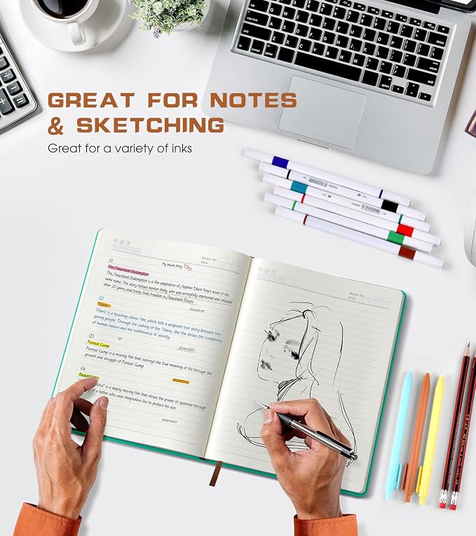 Biuwory Lined Journal Notebook for Women Men, A5 Hardcover Blue Vintage Leather Journals for Writing, College Ruled Notebooks for School Business Work Travel Daily Diary Notepad, 140 Pages, 5.7"×8.3"