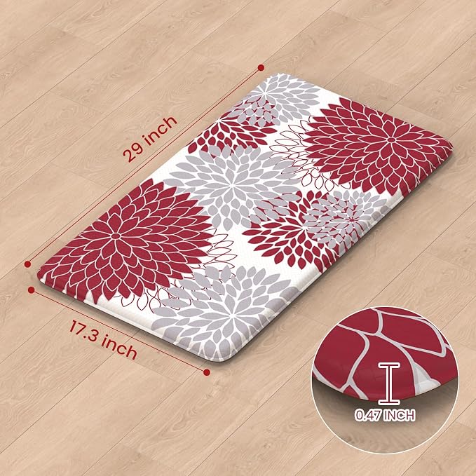 KIMODE Anti Fatigue Kitchen Mat for Floor Cushioned Comfort Standing Mat | 17.3"x29", Farmhouse Dahlia,Padded Kitchen Floor Mats Non Slip,Waterproof,for Laundry Office Sink Desk