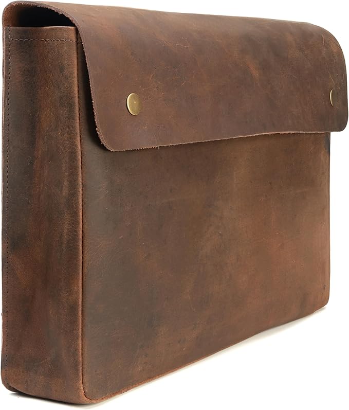 WANDERINGS Genuine Full Grain Leather Folder with Removable Strap - Handcrafted Folio Document Organizer - Leather Document Holder for Men and Women - Fits 15" 14" 13" Tablets and Laptops