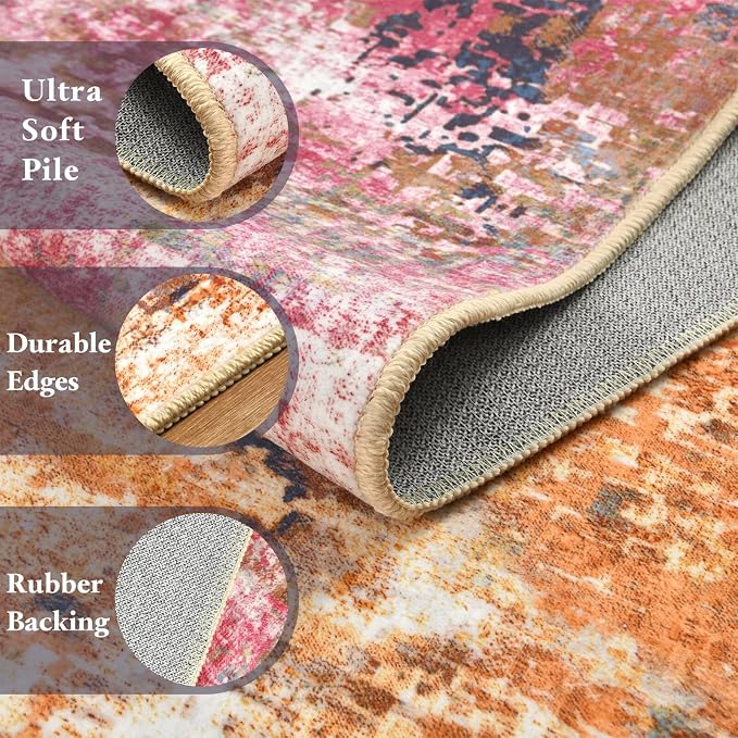 Macgace Washable Abstract Rug, 6x9 Modern Area Rugs with Non-Slip Rubber Backed for Living Room, Thin but Soft Contemporary Carpet Kitchen Bedroom Dining Room Decor, Galaxy