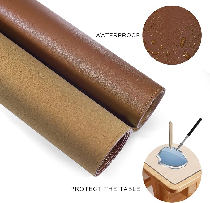 MAIDERN 47.2" x 15.7" Cork & Leather Desk Pad, Large XXL Mat, Full Mouse Pad, Dual Sided Protector for Gaming Home Office (Brown)
