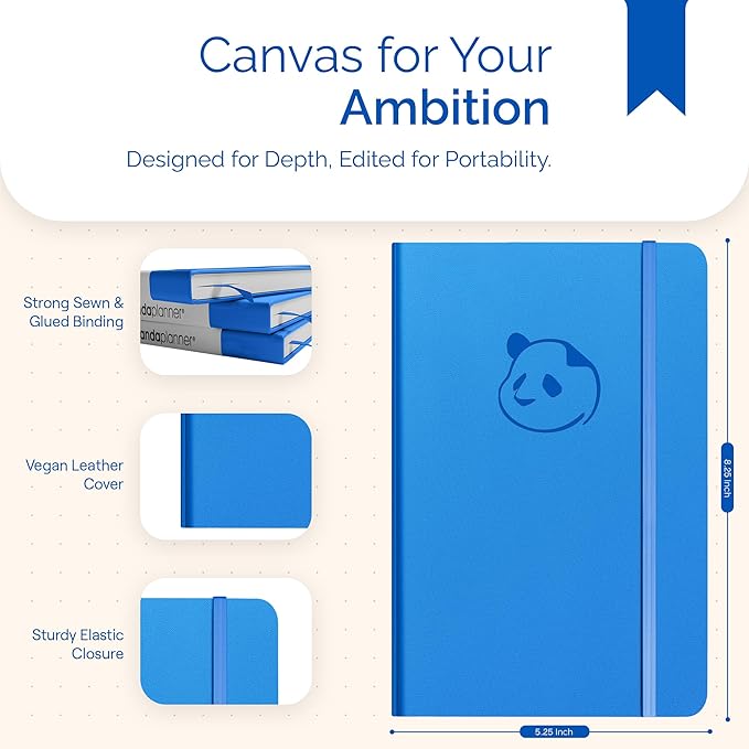 Panda Planner Classic A5 Daily Planner 2026 – Undated Daily & Quarterly Planner with Hourly Schedule, Productivity Calendar, To Do List, Goal Planner, Habit Tracker & Gratitude Journal for Home or Office – Blue