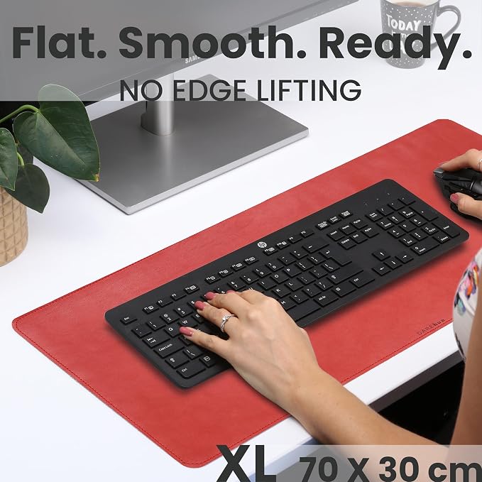 Full Grain Genuine Leather Desk Pad – Red (L) - Premium Desk Mat with Non-Slip Backing, Thick 3mm, Office Desk Protector for Work & Gaming (Large 27.6 x 11.8 inch)