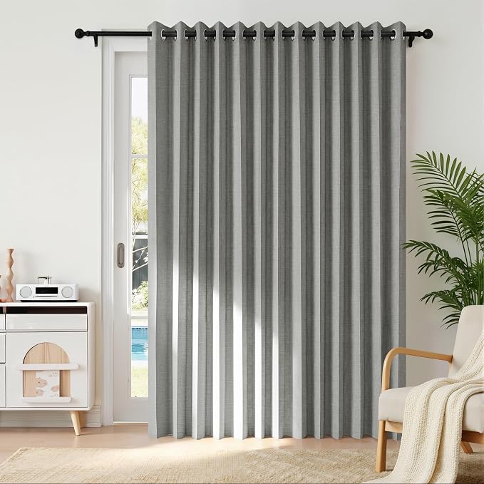 RYB HOME Accordion Style Room Divider Curtain-100% Blackout Folding Accordion Curtain for Sliding Glass Door/Bedroom, Privacy Assurd Living Room/Office Drape 1 Panel with Tieback, W100 x L108, Grey