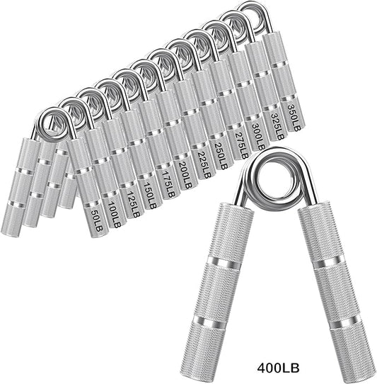 Silver Metal Hand Grip Set, 50LB-400LB No Slip Heavy-Duty Grip Strengthener Great Wrist & Forearm Hand Exerciser, Home Gym, Hand Gripper Grip Strength Trainer