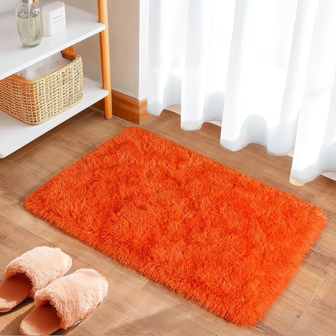 2x3 Small Rugs for Bedroom, Soft Fluffy Shaggy Bedside Area Rugs for Living Room, Indoor Floor Carpet for Kids Girls and Boys, Nursery Rooms, Home Decor Aesthetic, Orange