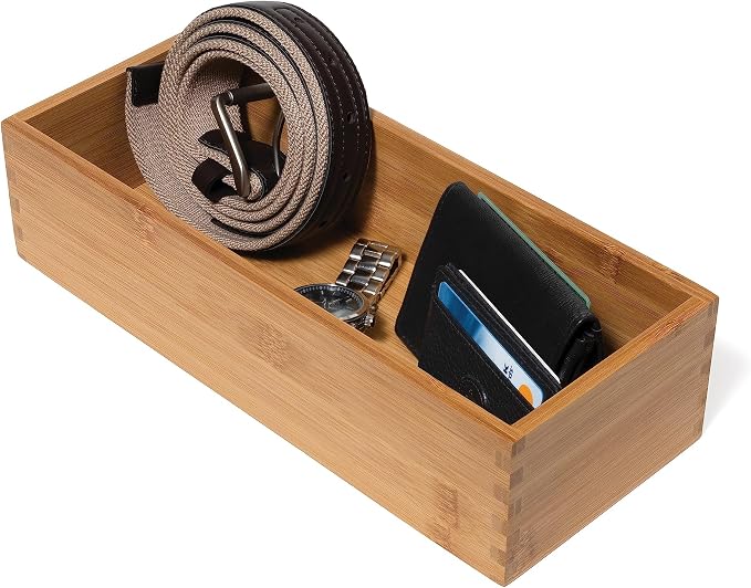 Lipper International Bamboo Wood Utensil Holder Storage Box for Cooking Tools, Makeup, or Office Supplies, 5" x 12" x 3" (Pack of 6)