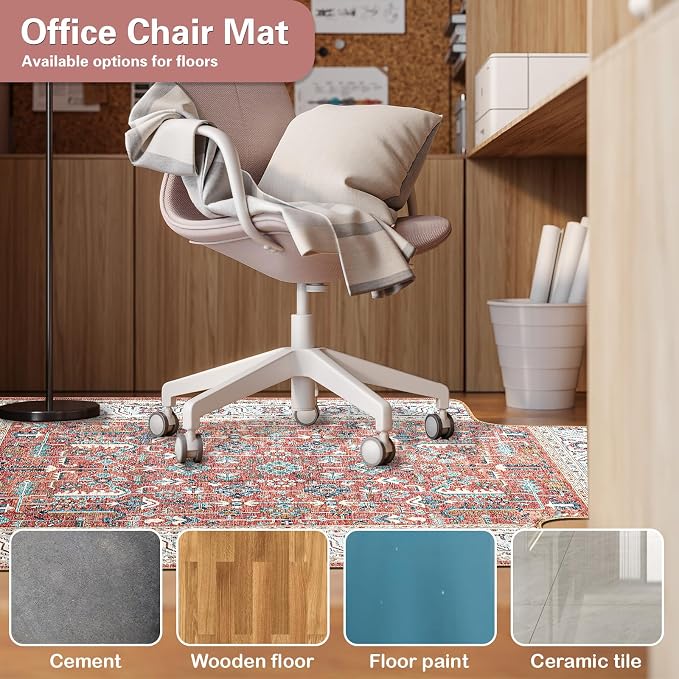 36" X 48" Office Chair Mat for Hardwood and Tile Floors, Under Desk Chair Mat for Carpet Protector Rolling Computer Chairs, Machine Washable Non-Slip Area Rug, Red Brown