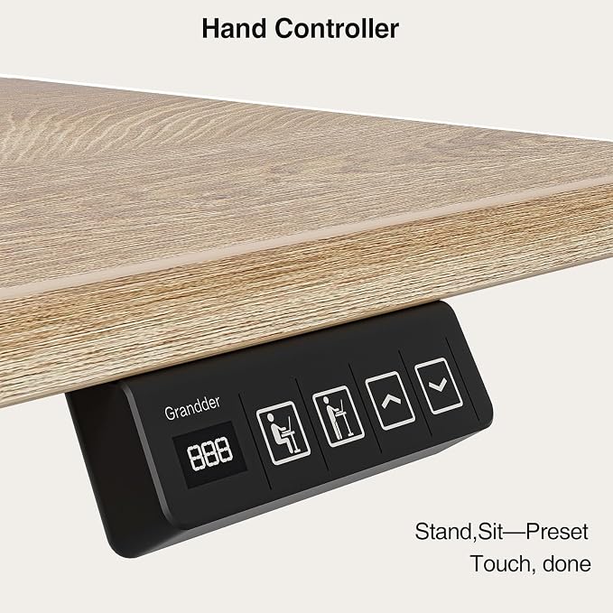 Grandder Electric Standing Desk with Four Drawers, Sit to Stand Up Height Adjustable Desk with Storage Shelf for Home Office, 55 * 28 Inch, Study, Ergonomic Adjustable Computer Desk, Oak