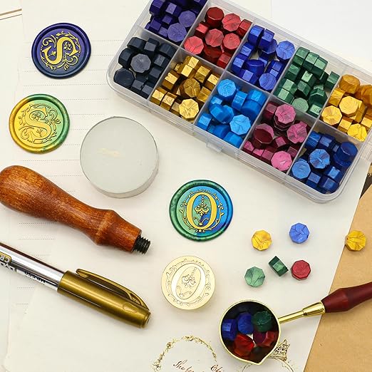 SWANGSA Initial Alphabet O Wax Seal Stamp Kit, Classic Retro Letter Sealing Stamp with 200pcs Sealing Wax Beads Kit for Wedding Invitations Cards Envelopes (O)