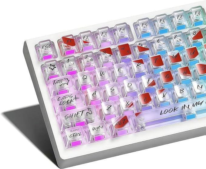 Cherry Profile Transparent Keycaps Set, Custom Keyboard Key caps 115 Keys, Shine Through Street Graffiti Style Clear Keycaps for Mechanical Keyboard, Compatible with 60% 65% 75% 98% 100% Layout