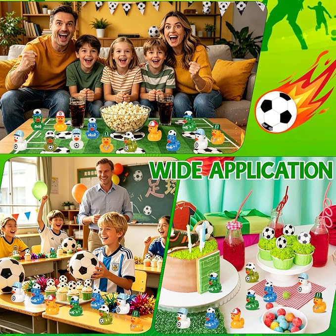 120 Soccer Mini Resin Ducks 6 Styles Bulk Miniature Football Duck Figurines for Soccer Party Favors Team Gifts Goodie Bags Stuffers Tabletop Dollhouse Cake Fairy Garden Micro Landscape Decor