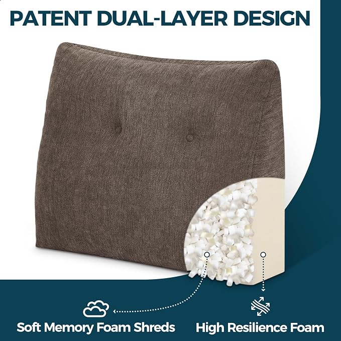 Back Support Pillow for Recliner Soft Dual Layer Lumbar Support Pillow with Shredded Memory Foam Ergonomic Orthopedic Couch Lumbar Cushions for Elderly Lower Back Pain Relief Brown