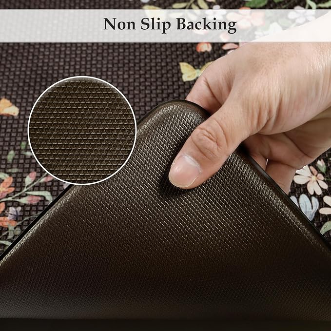 KIMODE Anti Fatigue Kitchen Mats for Floor, Farmhouse Black Kitchen Rugs Sets of 2, Summer Cushioned Kitchen Floor Mats, Comfort Standing Mats for Sink Laundry Office Desk 17"x47"+17"x29"