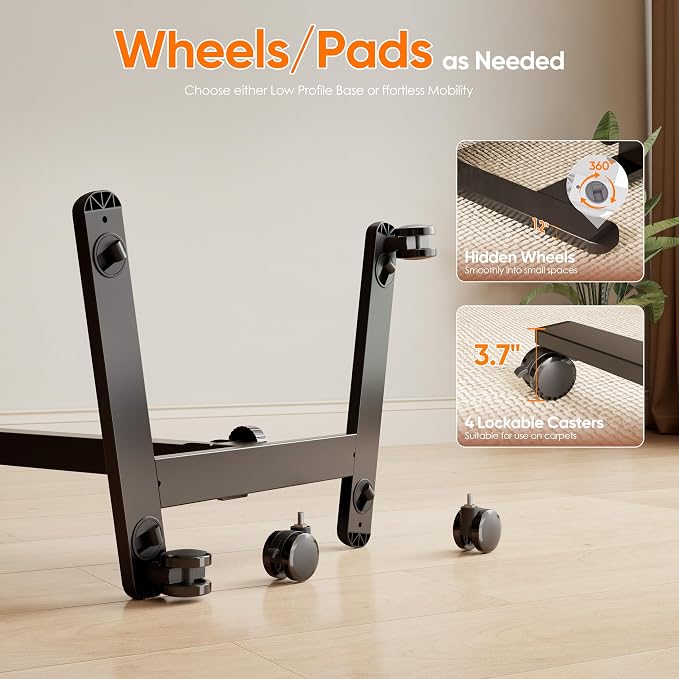 Monomi Mobile Folding Desk 25.6 Inch, Small Sit-Stand Height Adjustable Rolling Laptop Desk, Space-Saving Portable Desk with Wheels for Home Office Craft & Study, Brown
