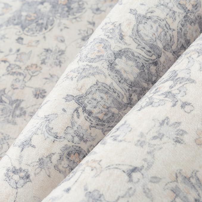 PureCozy 2x6 Runner Rug Washable Neutral Gray Vintage Hallway Kitchen Carpet Non Slip Low Pile Soft Floral Indoor Long Grey Throw Rug for Bedroom Bathroom Laundry Living Room