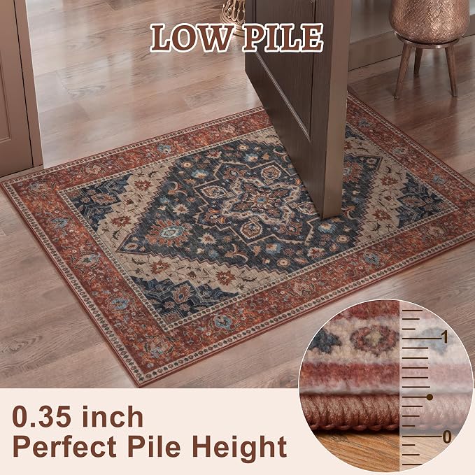 Tangsoo 2x5 Washable Runner Rugs for Hallways, Non Slip Vintage Runner Rug, Soft Low Pile Long Rug Runner, Print Distressed Carpet Runners for Kitchen Bedroom Entryway Bathroom Living Room Home Decor