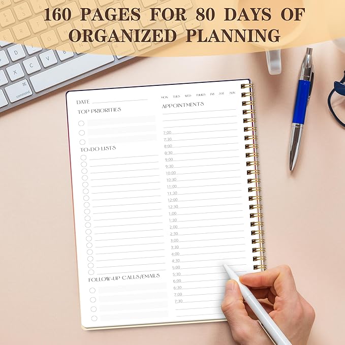 Cute Daily Planner Undated & To Do List Notebook for Work: With Hourly Schedule, 80 days Day on a Page Planner for Life Tasks - Day & Hour Agenda, Organizer Journal For Women or Men Orange
