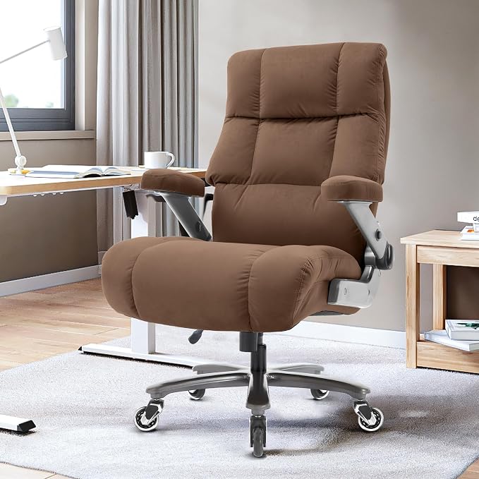 Big and Tall Office Chair 700lbs, Fabric Heavy Duty Executive Desk Chair | 3D Flip Arms, Extra Wide, Upgraded Wheels, Adjustable Lumbar Support, Metal Base, Large Ultra-Soft Ergonomic Computer Chairs