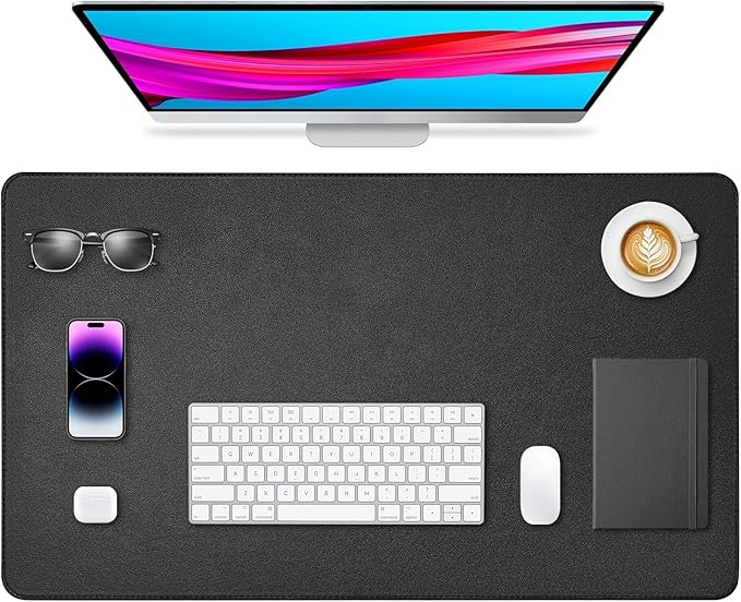 Leather Desk Pad Protector, Office Desk Mat, Large Mouse Pad, Non-Slip PU Leather Desk Blotter, Waterproof Computer Desk Writing Pad for Office and Home (Black, 23.6" x 13.7")