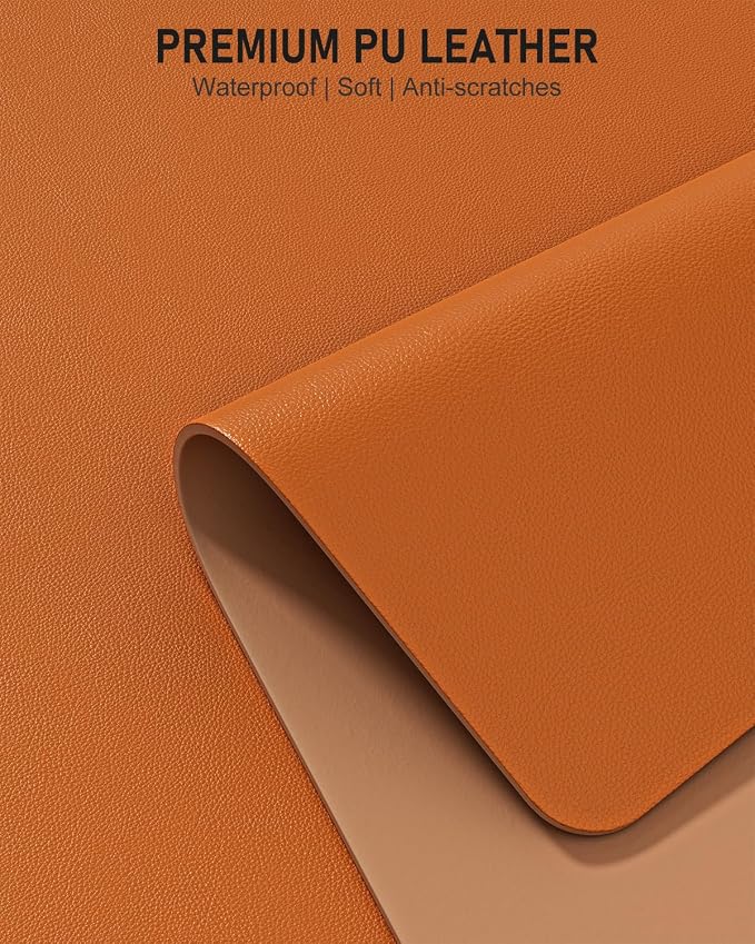 Desk Pad, 30" x 14" PU Leather Non-Slip Desk Mat Large Mouse Pad for Desktop, Waterproof Laptop Computer Writing Mat for Office, Home, Work, Gaming, Earthy Yellow
