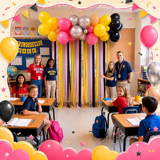 Eaasty 58 Set Pencil Balloon Arch Fringe Backdrop Back to School Party Decorations Balloon Fringe Arch Kit Pencil Theme Photo Backdrops Props Booth for Classroom Welcome Back to School Party Supplies