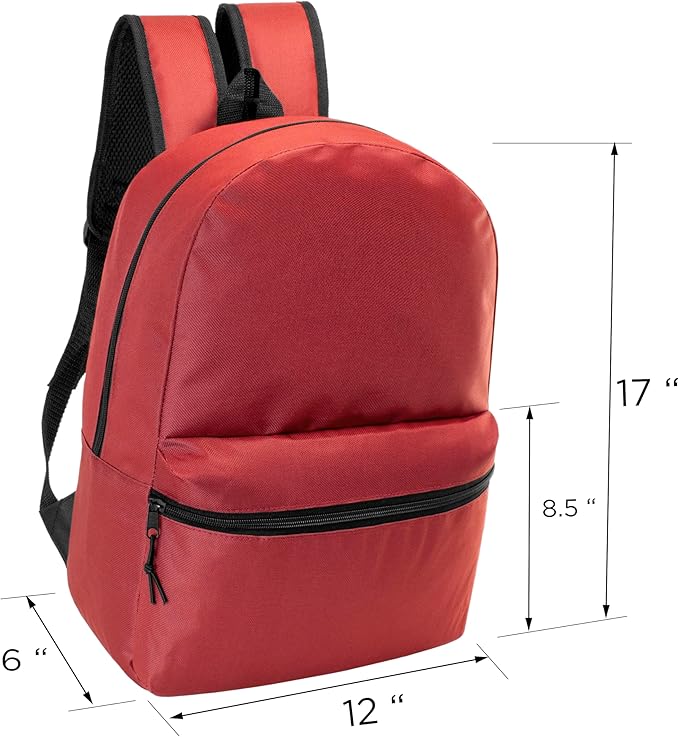 Moda West 17 Inch Bulk Backpacks with 22 Piece School Supplies Kits - Pens, Pencils, Crayons - Case of 12 Wholesale Backpacks in 12 Assorted Colors