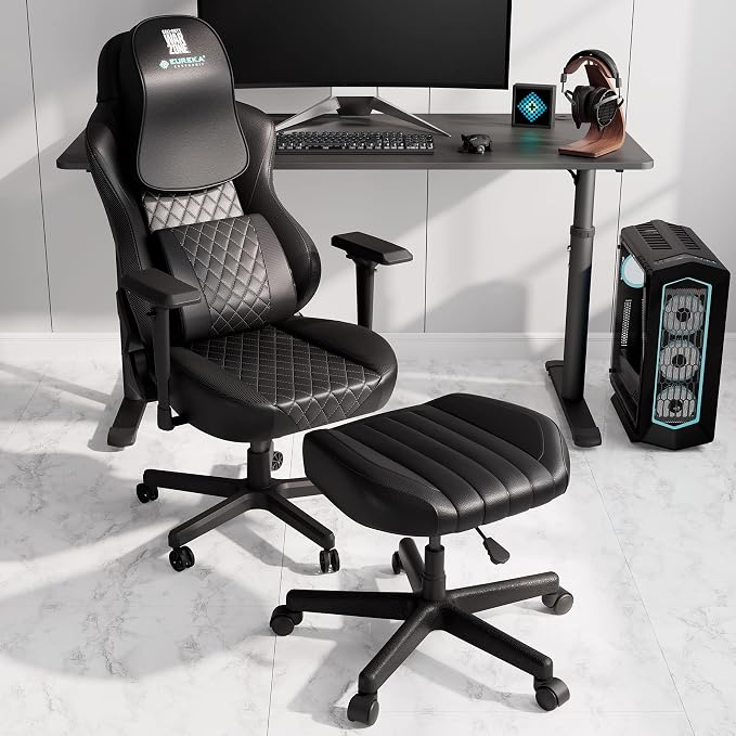 EUREKA ERGONOMIC Multi-Use Stool, Height Adjustable Swivel Rolling Stool Chair W Wheels, Ottoman Footrest for Gaming, Home Office, Black