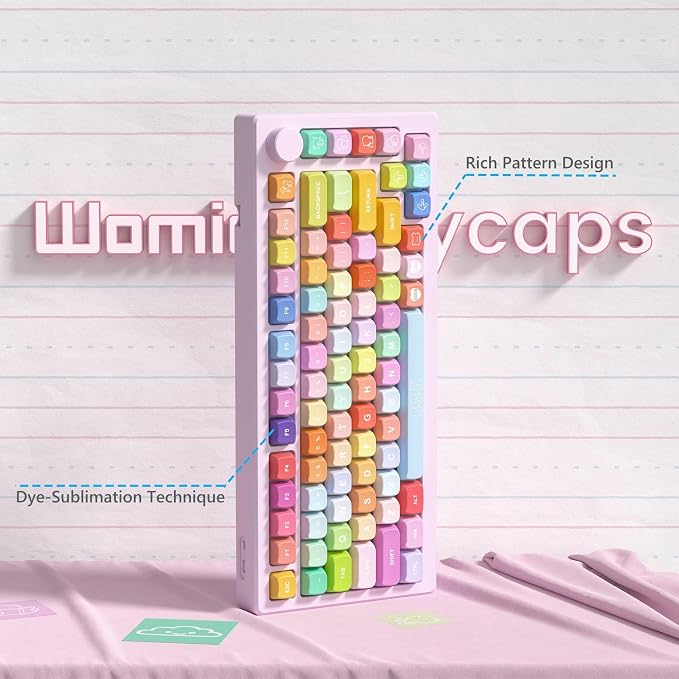 Womier Cute Keycaps, Cat PBT Keyboard Keycaps, MOA Profile Dye-Sublimation Rainbow Candy Key Caps for 60 65 75 100 Percent Cherry MX, Kailh, Outemu, Gateron Mechanical Keyboard(Colour)
