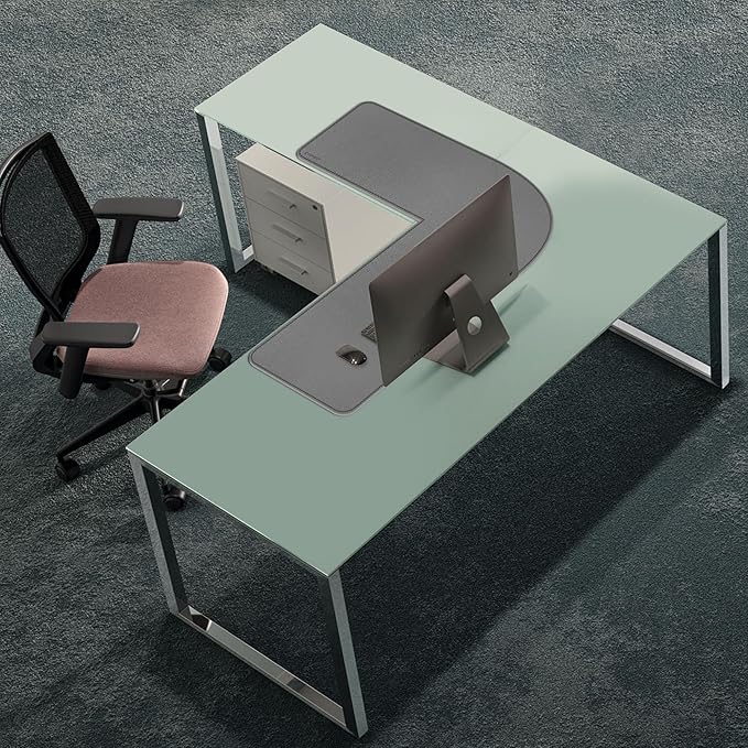 Chihein L-Shaped PU Leather Desk Pad (41.3” + 41.3”) x 12.99”(Gray/White), Reversible Gaming Corner Desk Mat, Computer Office Mouse Pad for Home Office