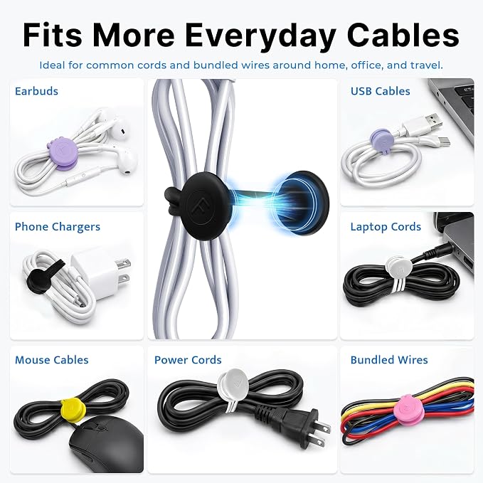 COOLMI Magnetic Cable Ties 12 Pack, 6.88 Inch Reusable Silicone Cord Organizer Wraps, Magnetic Cable Straps for Charging Cords, USB Cables, Earbuds, Travel, Black & Assorted
