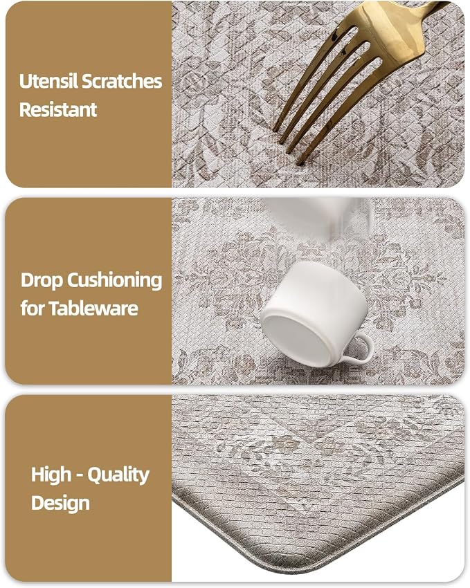 Color&Geometry Kitchen Floor Mat 24x59 Faded Vintage Anti Fatigue, Khaki | 0.4in Cushion Standing Mat For Cooking/Working/Laundry, Boho Decor, Non Slip PVC Kitchen Rug, Oil/Water Proof, Anti Slip