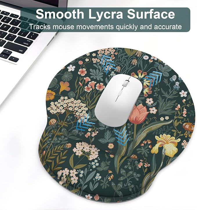 Ergonomic Mouse Pad with Wrist Rest and Keyboard Wrist Rest, Mousepad and Wrist Rest for Computer Keyboard, Pain Relief, Non-Slip Rubber Base, Mouse Pad Wrist Support for Gaming, Green Flowers