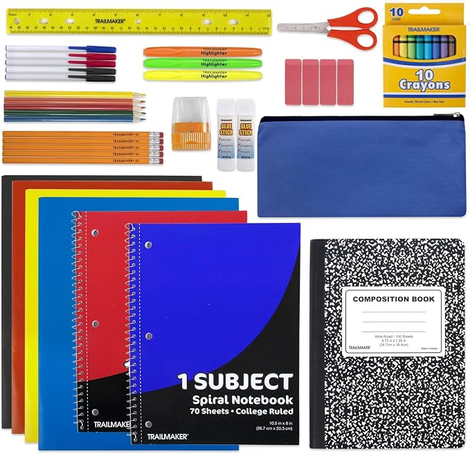 Trailmaker 480 Pack Bulk School Supply Kits | 45 Piece Classroom Supply Sets for Elementary & Middle School | Notebooks, Pencils, Crayons & Essentials | Ready-to-Distribute Kits for Teachers, Districts & Organizations