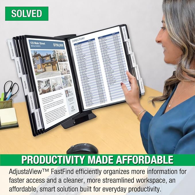 Ultimate Office AdjustaView FastFind 10-Pocket Desktop Reference Display Organizer with All Black EZ Load Pockets to Display 20 Sheets of Your Most Important Letter Sized Documents