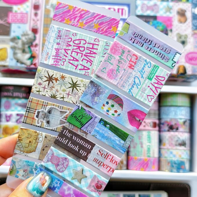 Bomichi Washi Tape Set - 36 Rolls Washi Tape with Retro-Futuristic Vaporwave Design, Decorative Masking Tape for Bullet Journal Supplies, Scrapbooking, DIY Crafts, Planner Decoration