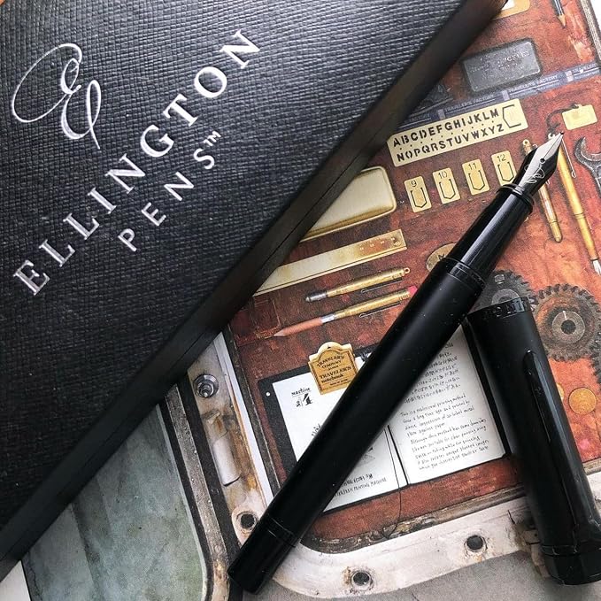 Ellington Pens Luxury Fountain Pen Set - Fountain Pens for Writing - Smooth Nib - 24 Ink Cartridges Special Bundle - Includes Refillable Ink Converter, Calligraphy, Journaling, Sketching (The Stealth)