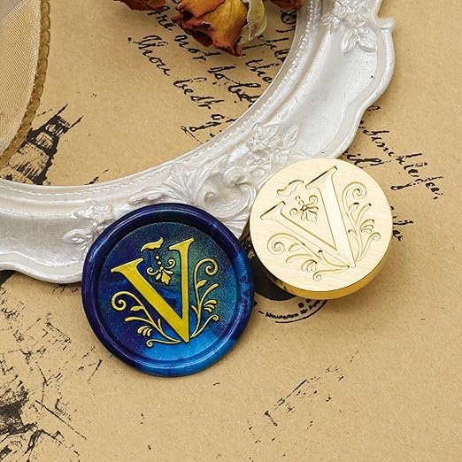 SWANGSA Retro Letter V Wax Seal Stamp with 200pcs Sealing Wax Beads Kit for Wedding Invitations Cards Envelopes (V)