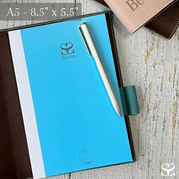 SETTINI® Blank Refill Journal Notebook for Refillable Journals – Premium A5 100 gsm Sheets Plain Notepad 8.25 x 5.5 Inches with 256 Pages and Helpful Bookmark