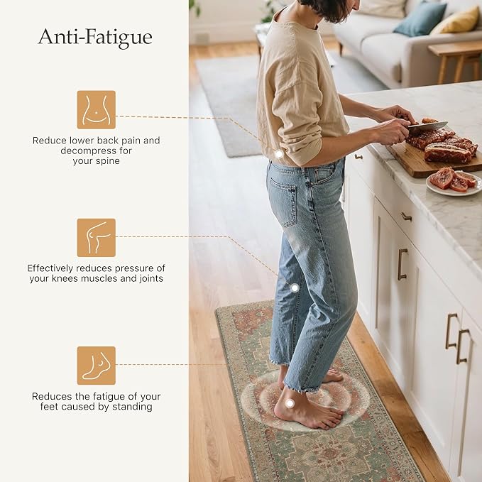 GENIMO Kitchen Mats for Floor 2PCs, Washable Anti Fatigue Mat for Cushioned, 17.3"x47"+17.3"x30", Waterproof Kitchen Rugs, Non Slip Comfort Standing Mat Rug for Home, Sink, Laundry, Multi