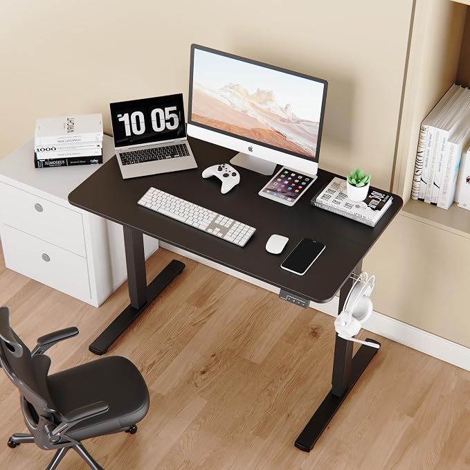 LongKe Electric Standing Desk Adjustable Height, 32x20 Inches Sit Stand up Desktop for Home Office, Ergonomic Rising Computer Table with Memory Preset, Black