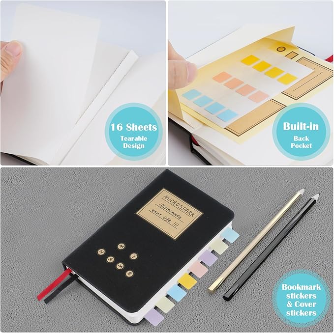 MicroSpark Pocket Dotted Notebook, (Orange & Pink), 2-Pack Dot Grid Notebook, Dotted Journal with Stickers, 3.5" x 5.5" Hardcover, Small Mini A6 size, 160 Pages, 100 gsm Thick Paper