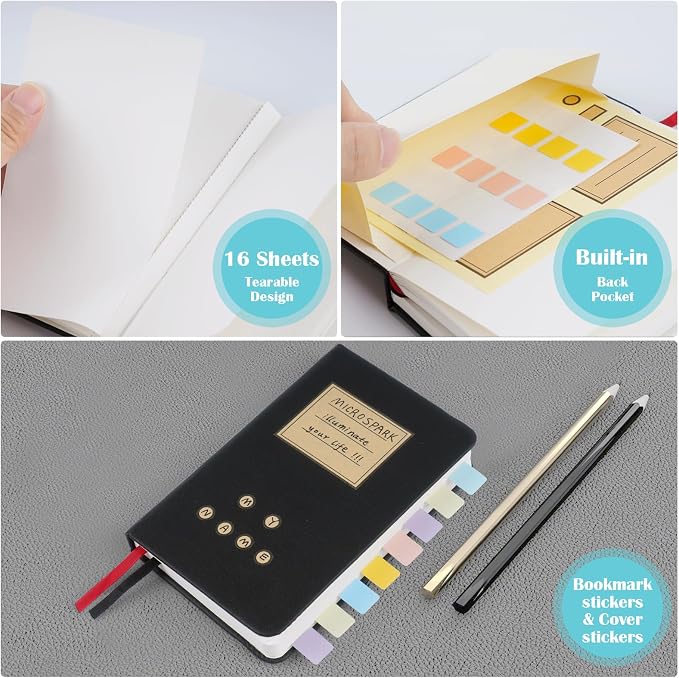Pocket Dotted Notebook, 2-Pack Dot Grid Notebook, Dotted Journal with Stickers, 3.5" x 5.5" Hardcover, Small Mini A6 size, 160 Pages, 100 gsm Thick Paper, Pink
