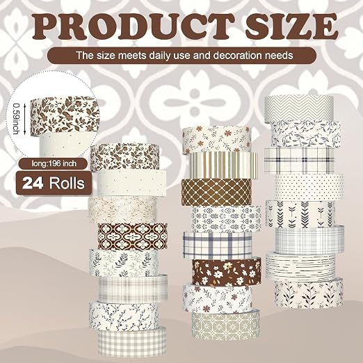 Gueevin 24 Rolls Watercolor Floral Washi Tape Set 15 mm Seasonal Flower Decorative Washi Tape for Craft Arts DIY Scrapbook Journaling Supplies Gift Wrapping(Neutral)