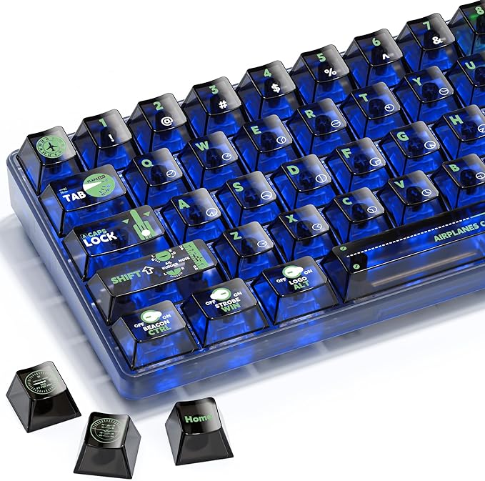 GMKWTL XVX Clear Keycaps, Transparent Keyboard Keycaps, Black Crystal Keycap Set, Cherry Profile Key caps 65 Percent Compatibility with MX Switches Mechanical Keyboards