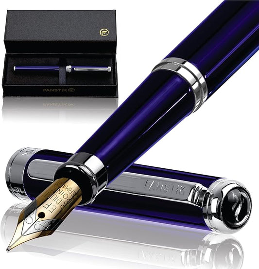 Customized Blue Luxury fountain pen, fancy gift set for women, Chrome Finish, Professional executive pen gift set for men (Lux Custom-fountain Blue)